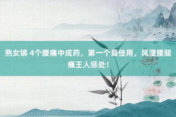 熟女镇 4个腰痛中成药，第一个最佳用，风湿腰腿痛王人惩处！
